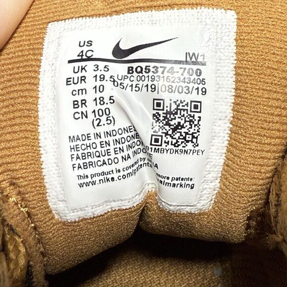 Nike Manoa LTR Toddler 4C High Top Hiking Boot Lace Up Wheat Black BQ5374-700 - Picture 8 of 8